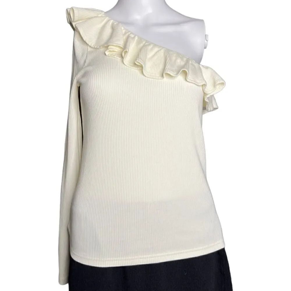 J. Crew Ribbed One Shoulder Ruffle Blouse Ivory Size Small